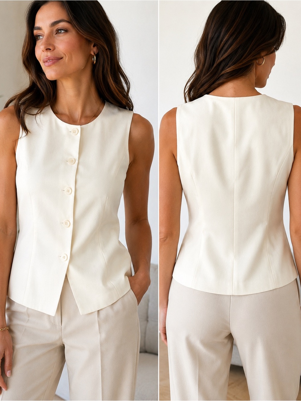 Josephine Chaus Cream Sleeveless Button-Front Blouse. SKU 424